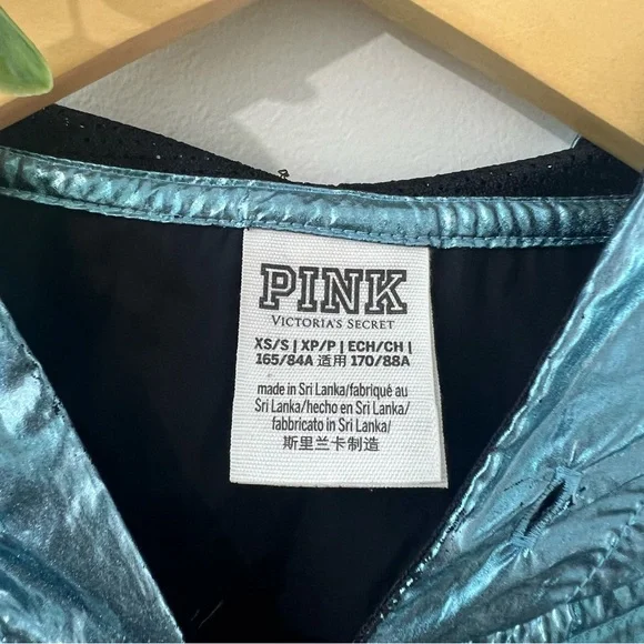 Victoria’s Secret PINK Jacket Anoeak Blue Metallic Windbreaker Hoodie - Picture 4 of 10